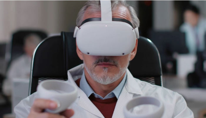 Doctor wearing a virtual reality set.